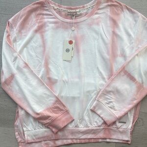 Max Studio Bali Long Sleeve Pullover Crewneck Sweatshirt Orange White Size XL